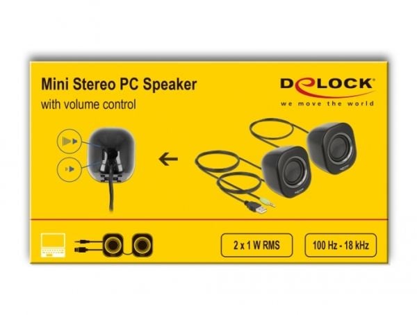 Delock Mini - Høyttalere - for PC - 2 watt (Total) - svart, grå