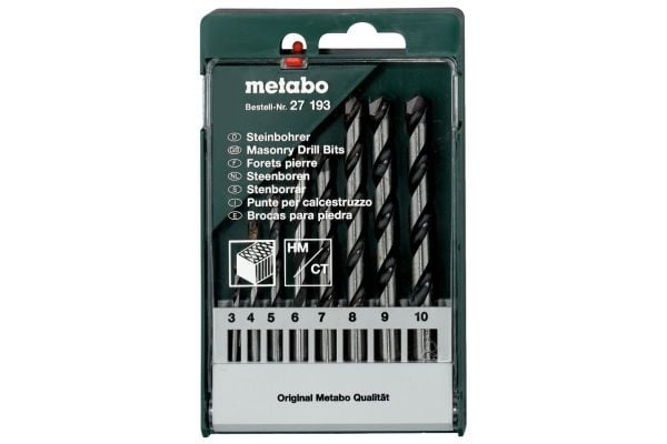 Metabo 627193000, Rotasjons hammer, For murverk, Murstein, Stein, Murverk, 3 / 4 / 5 / 6 / 7 / 8 / 9 / 10 mm, 8 stykker