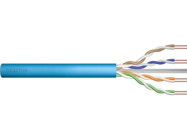 DIGITUS Professional - Installation cable - 6.3 mm - UTP - simpleks - CAT 6a - halogenfri, solid - lys blå, RAL 5012