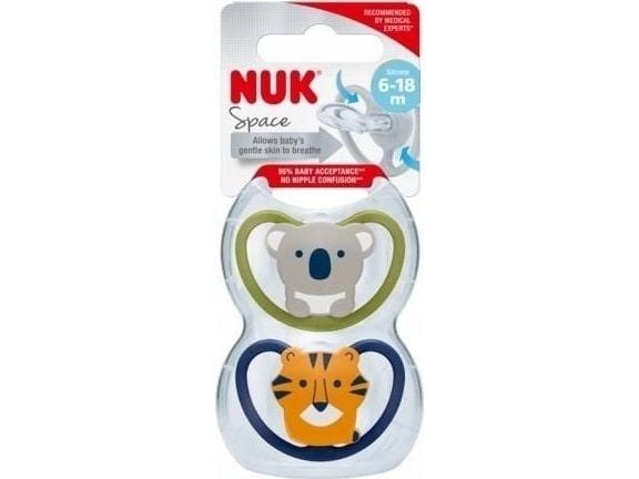 NUK smokk i silikon, 6–18 m, Space, 2 stk.