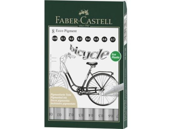 Faber-Castell 166008, Svart, Svart, Hvit, Rund, Pigmentbasert blekk, Metall, 8 stykker