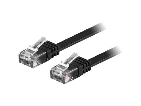 DELTACO - Koblingskabel - RJ-45 (hann) til RJ-45 (hann) - 15 m - UTP - CAT 6 - formstøpt, flat - svart