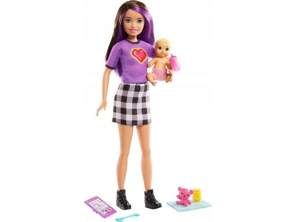 Barbie Mattel Skipper: Klubb for pleiere - pleier med lilla hår + baby (GRP10/GRP11)