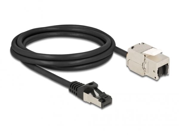 Delock - Nettverksforlengelseskabel - RJ-45 (hann) til RJ-45 (hunn) nøkkelsky - 2 m - S/FTP - CAT 6a - svart