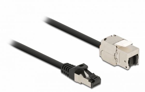 Delock - Nettverkskabel - RJ-45 (hann) til RJ-45 (hunn) nøkkelsky - 1 m - S/FTP - CAT 6a - med støvel, uten hindringer - svart