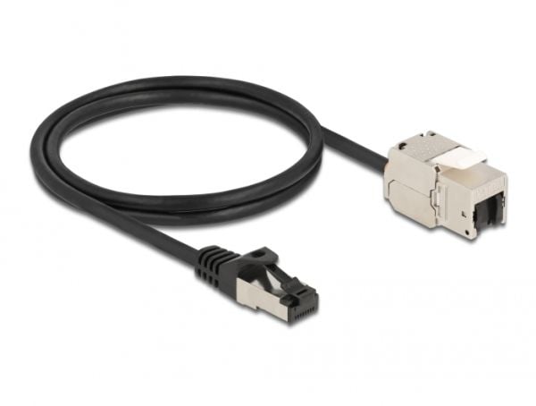 Delock - Nettverkskabel - RJ-45 (hann) til RJ-45 (hunn) nøkkelsky - 1 m - S/FTP - CAT 6a - med støvel, uten hindringer - svart