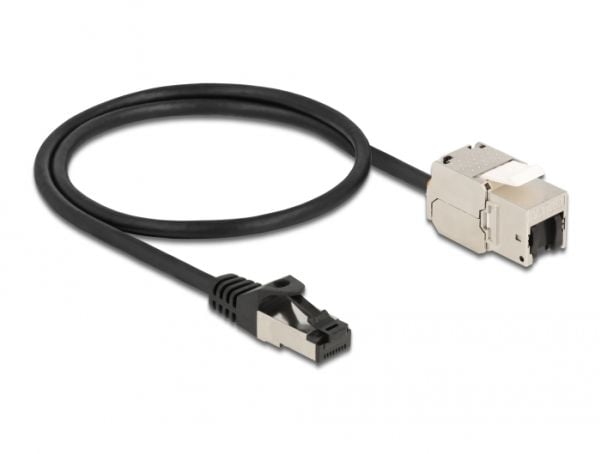 Delock - Nettverksforlengelseskabel - RJ-45 (hann) til RJ-45 (hunn) nøkkelsky - 50 cm - S/FTP - CAT 6a - svart