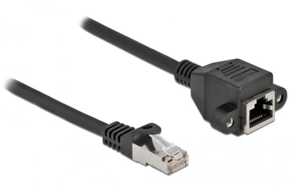 Delock - Nettverksforlengelseskabel - RJ-45 (hann) til RJ-45 (hunn) skrubar - 2 m - S/FTP - CAT 6a - svart