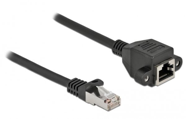 Delock - Nettverksforlengelseskabel - RJ-45 (hann) til RJ-45 (hunn) skrubar - 25 cm - S/FTP - CAT 6a - med støvel, halogenfri, uten hindringer - svart