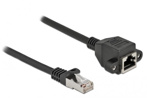 Delock - Nettverksforlengelseskabel - RJ-45 (hann) til RJ-45 (hunn) skrubar - 3 m - S/FTP - CAT 6a - svart