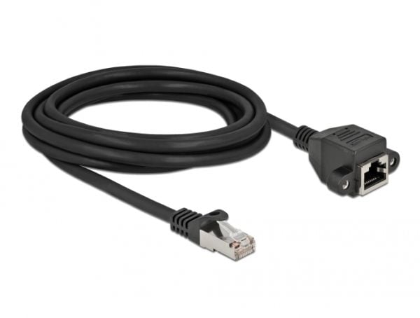 Delock - Nettverksforlengelseskabel - RJ-45 (hann) til RJ-45 (hunn) skrubar - 3 m - S/FTP - CAT 6a - svart