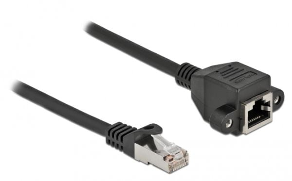 Delock - Nettverksforlengelseskabel - RJ-45 (hann) til RJ-45 (hunn) skrubar - 5 m - S/FTP - CAT 6a - svart