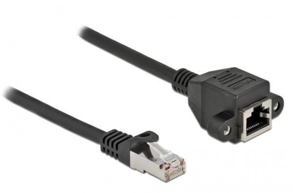 Delock - Nettverksforlengelseskabel - RJ-45 (hann) til RJ-45 (hunn) skrubar - 1 m - S/FTP - CAT 6a - svart