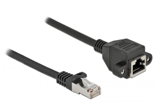 Delock - Verkon jatkokaapeli - RJ-45 (uros) RJ-45 (naaras) ruuvattavissa - 50 cm - S/FTP - CAT 6a - booted, halogeeniton, solmuvapaa - musta - musta