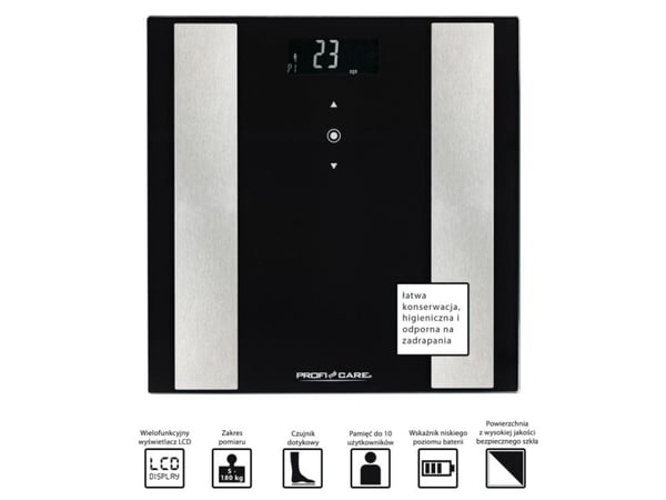 ProfiCare PC-PW 3007 FA, Elektronisk personvekt, 180 kg, 100 g, Svart, 5 kg, kg, lb, ST