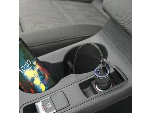 4smarts Rapid+ - Bilstrømadapter - 27 watt - 3 A - QC 3.0, PD - 2 utgangskontakter (USB, USB-C) - svart, grå