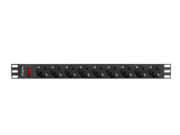 Lanberg PDU-09F-0300-BK - Overspenningsavleder (kan monteres i rack) - AC 220-250 V - 4000 watt - enkeltfase - utgangskontakter: 9 - 1U - 19" - 3 m...
