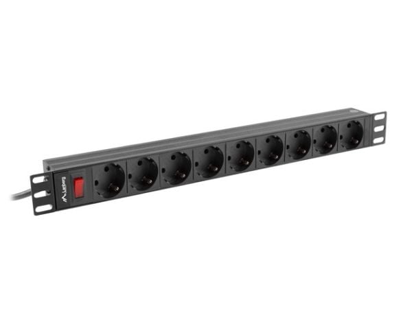 Lanberg PDU-09F-0300-BK - Overspenningsavleder (kan monteres i rack) - AC 220-250 V - 4000 watt - enkeltfase - utgangskontakter: 9 - 1U - 19" - 3 m...