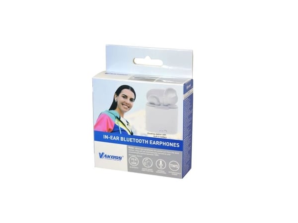 VAKOSS BT IN-EAR HODETELEFON MED DOKKESTASJON SK-832BW WHITE