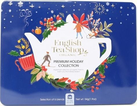 English Tea Sho herbatek Premium Holiday Collection w ozdobnej niebieskiej puszce BIO