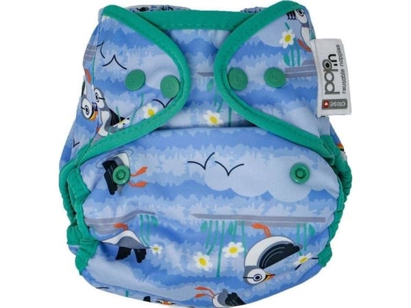 Close Caboo bleie-/overtrekk, tøybleie med trykknapper Blue Puffin 3-16 kg, 1 stk.