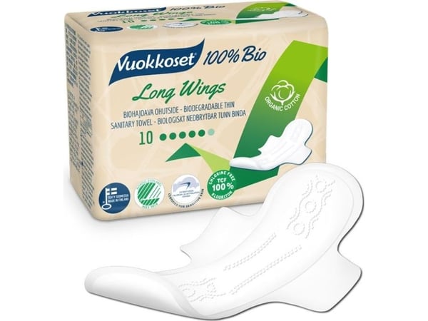 Vuokkoset 100% BIO* truseinnlegg med vinger Long, 10 stk. - VUK5857