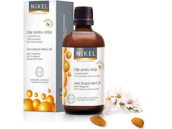 Nikkelolje fra mandarinjuice forebygger strekkmerker og lyser opp eksisterende strekkmerker 100 ml Nikkelolje fra mandarinjuice forebygger strekkmerker og lyser opp eksisterende strekkmerker 100 ml