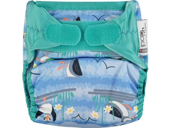 Close Caboo engangsbleie? (Nej) flergangsble-omslag V2 Blue Puffin med bambusfôr 3–16 kg, 1 stk