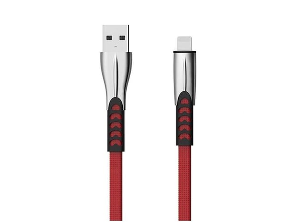 SOMOSTEL USB CABLE IPHONE 2.4A RED 2400MAH QUICK CHARGER QC 3.0 1M POWERLINE METAL PLUG BW02