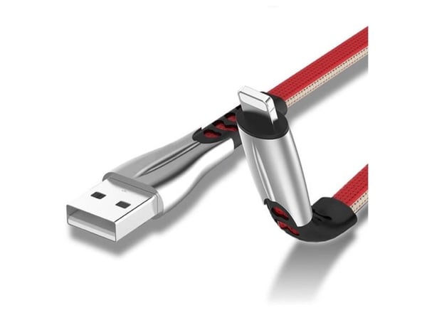 SOMOSTEL USB CABLE IPHONE 2.4A RED 2400MAH QUICK CHARGER QC 3.0 1M POWERLINE METAL PLUG BW02
