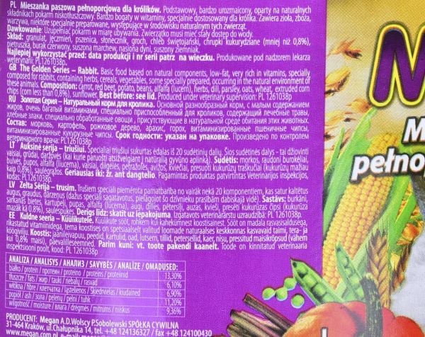 Megan 5906485082089, Matbit, 1,5 kg, Hamster, Kanin, granules, barley, wheat, sunflower seeds, peas, carob, corn crisps, parsley, red beet, dried.....