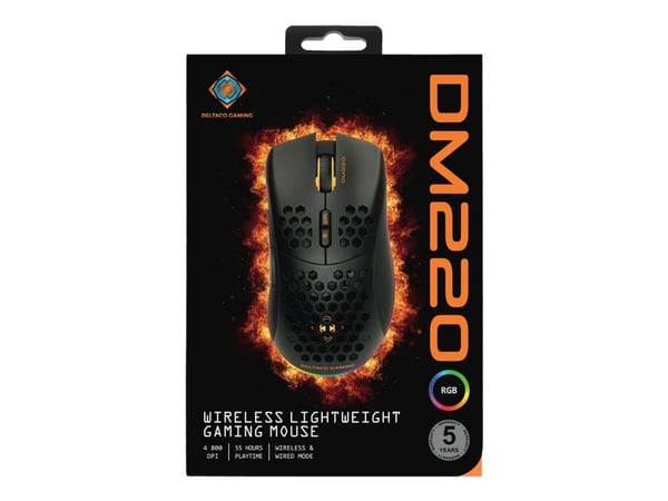 DELTACO GAMING DM220 - Mus - 7 knapper - trådløs, kablet - 2.4 GHz - USB trådløs mottaker - svart