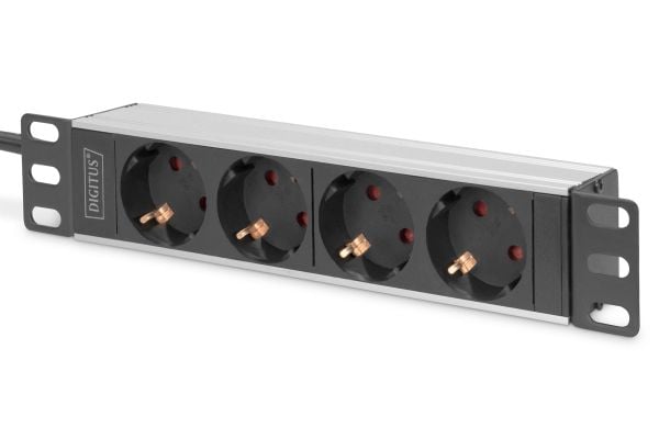 DIGITUS - Flerkoplingslist (kan monteres i rack) - AC 250 V - 4000 watt - inngang: CEE 7/4 - utgangskontakter: 4 (4 x strøm) - 1U - 10" - 2 m kabel