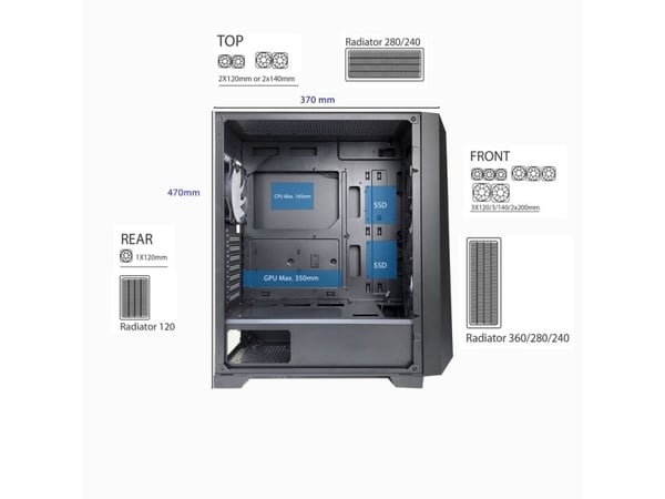 Xilence Performance A + X712.RGB - Mid tower - ATX - sidepanel med vindu (herdet glass) - ingen strømforsyning (ATX) - svart