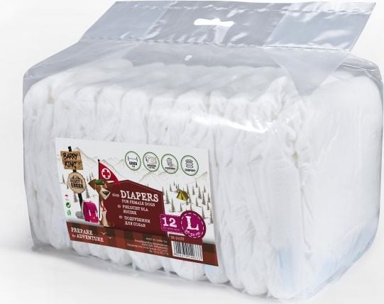 Barry King Diapers for female dogs, L, waist 36-52 cm, 12 stk. Barry King Diapers for female dogs, L, waist 36-52 cm, 12 stk.