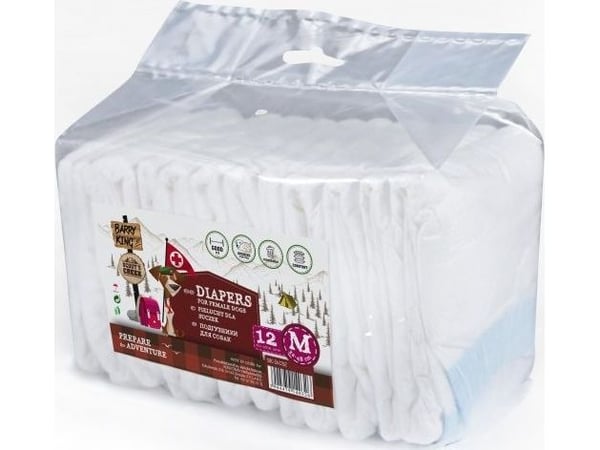 Barry King Diapers for female dogs, M, waist 32-48 cm, 12 stk.