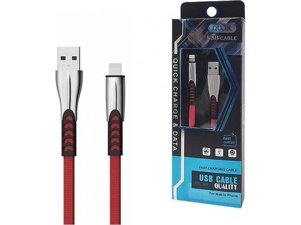 SOMOSTEL USB CABLE IPHONE 2.4A RED 2400MAH QUICK CHARGER QC 3.0 1M POWERLINE METAL PLUG BW02