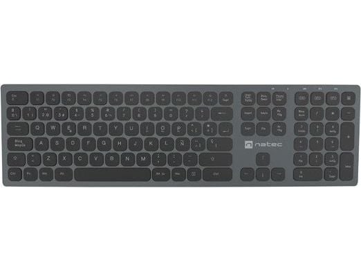 NATEC NKL-1830, Full størrelse (100 og), Trådløs, RF trådløs + Bluetooth, Membrannøkkelbryter, QWERTY, Sort, Grå