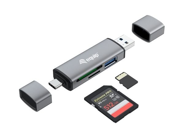 Equip 245460, MicroSD (TransFlash), MicroSDHC, SD, SDHC, Grå, CE & RoHS, USB 3.2 Gen 1 (3.1 Gen 1) Type-A/Type-C, 202 mm, 12 mm