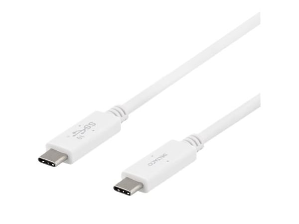 DELTACO - USB-kaapeli - 24-nastainen USB-C (uros) - 24-nastainen USB-C (uros) - USB 3.1 Gen 2 - 5 A - 1 m - E-merkki - valkoinen - valkoinen