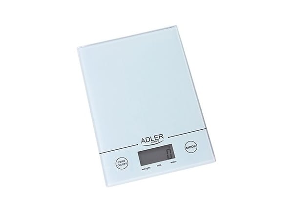 Adler AD 3138 w, Elektronisk kjøkkenvekt, 5 kg, 1 g, Hvit, fl oz, g, lb oz, ml, LCD