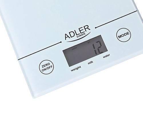 Adler AD 3138 w, Elektronisk kjøkkenvekt, 5 kg, 1 g, Hvit, fl oz, g, lb oz, ml, LCD