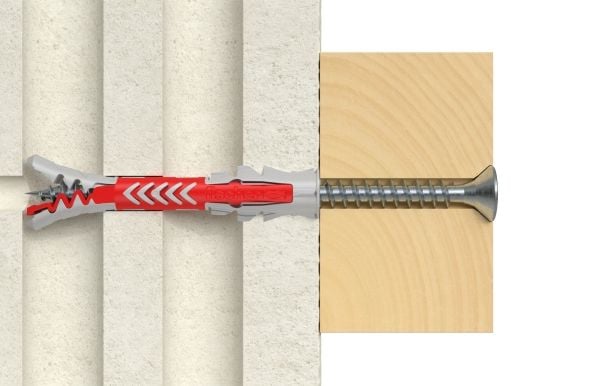 Fischer DuoPower 8 x 65, Muuriankkuri, Höyrykarkaistu kevytbetoni, Tiili, Betoni, Muuraus, Kipsilevy, Nailon, Punainen, Valkoinen, 65 mm, 8 mm