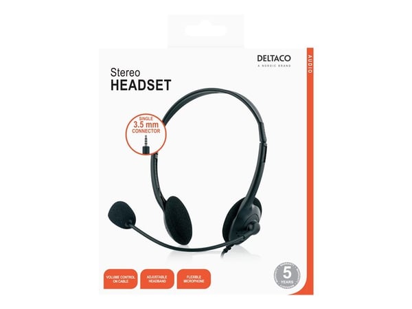 DELTACO HL-21 - Hodesett - on-ear - kablet - 3,5 mm jakk - svart