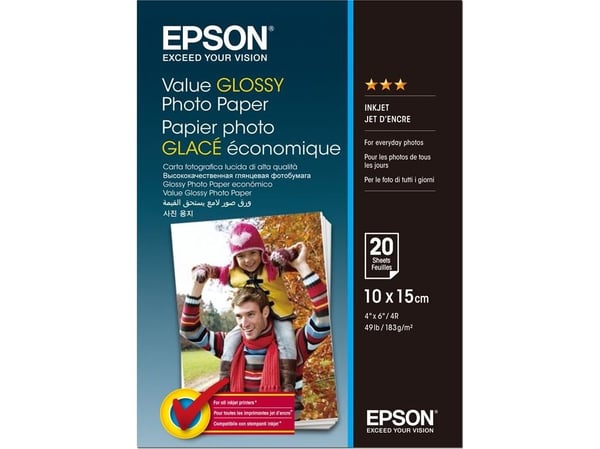 Epson Value - Blank - 100 x 150 mm - 183 g/m² - 20 ark fotopapir - for Epson L382, L386, L486; Expression Home HD XP-15000; Expression Premium XP-900