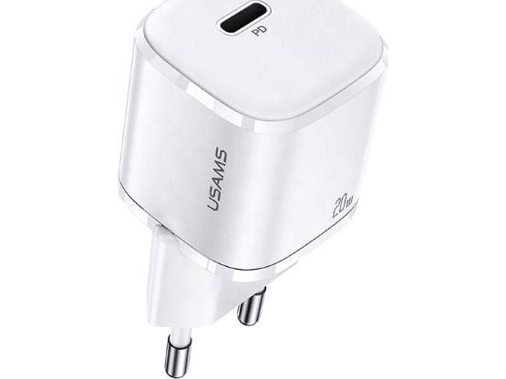 USAMS kabelbunden laddare 1xUSB-C T36 mini 20W (endast huvud) PD3.0 fast charging vit CC124TC02 (US-CC124)