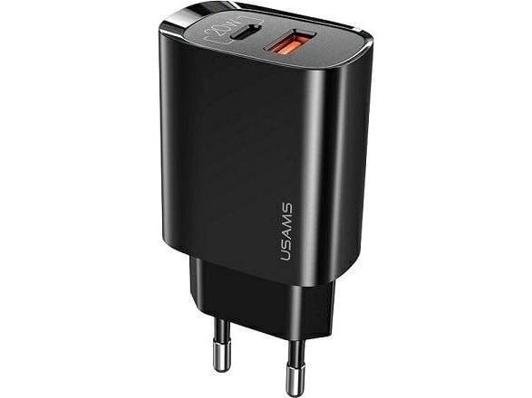 USAMS Tinklo įkroviklis 1xUSB-C+1xUSB T35 20W (only head) PD3.0 +QC3.0 Fast Charging juodos spalvos CC121TC02 (US-CC121)