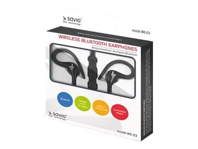 SAVIO WE-03 - Ørepropper med mikrofon - ørepropp - over-øret-montering - Bluetooth - trådløs - svart