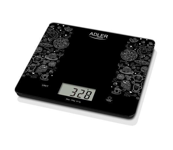 Adler Keittiövaaka AD 3171 Maksimipaino (kapasiteetti) 10 kg Asteikko 1 g Näytön tyyppi LCD Musta