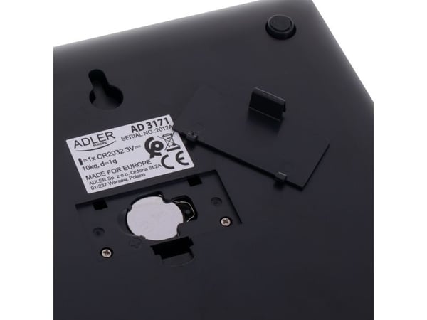 Adler Keittiövaaka AD 3171 Maksimipaino (kapasiteetti) 10 kg Asteikko 1 g Näytön tyyppi LCD Musta